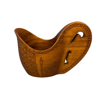 Carved Wooden Jug Rustic Geometric Folk Art Decorative Vessel