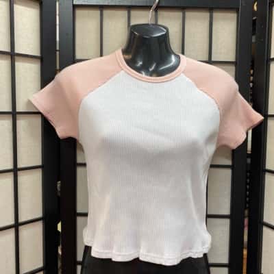 All About Eve Womens  Size 10 Cropped Top Pink  / White 