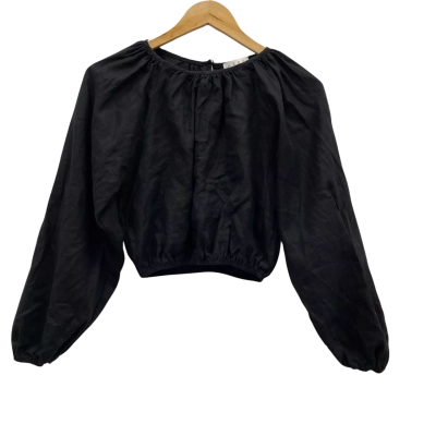 AERE Women's Size 6 100% Linen Cropped Top Black 