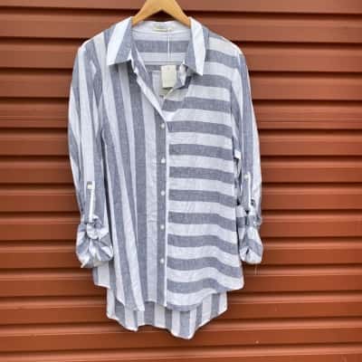 Regatta Womens Size 16 Dusty Navy & White Striped Long Sleeve Shirt  