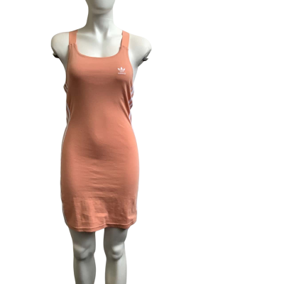 Brand New Adidas Womens  Size 8 Three Stripes Racer Back Mini Dress Peach / White