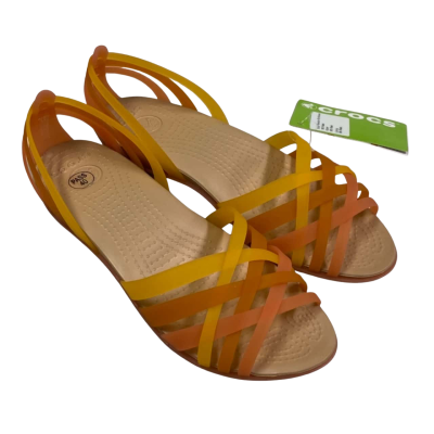 BNWT Crocs Women’s Size 40 Yellow / Orange / Pink Plastic Stripe Flats