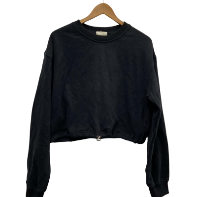 Moolk Womens  Size 12 Cropped Drawstring Sweater Black  