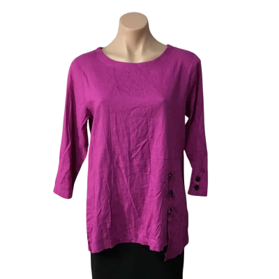 Ruby Rain Womens Size 12 Fucshia Pink 3/4 Sleeve Top with Button Detail (new)