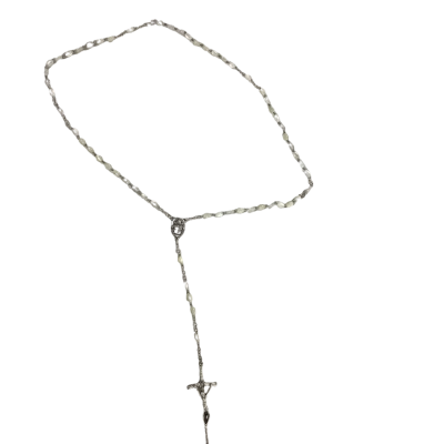 Vintage Mother of Pearl Bead Vatican Rosary with Silver-Tone Crucifix