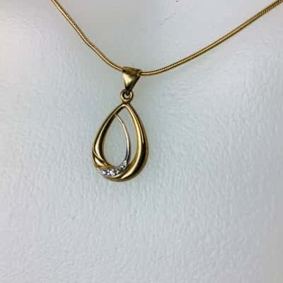  Teardrop Diamond Set Pendant with Gold (375) Necklace 