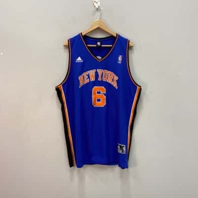 Adidas / NBA New York Knicks #6 Porzingis Mens  Size XL Jersey Blue / Orange 