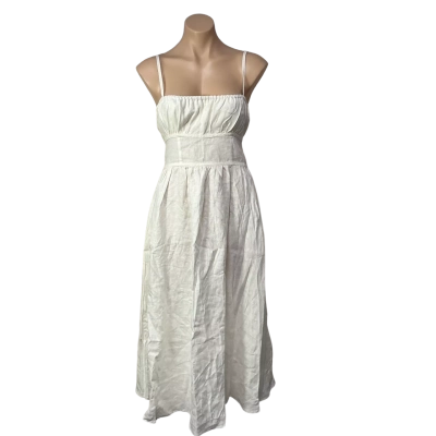 Ghanda Womens Size S White 100% Linen Shoestring Strap Midi Dress (new)
