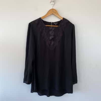 City Chic Black Long Sleeve Blouse Top  Size XS 