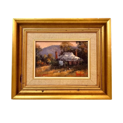 Signed Original Framed Landscape Painting "Elmore Homestead" Gold Frame