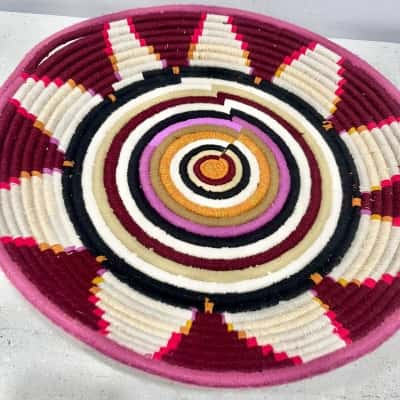 African Handwove Material Cloth Coil Basket- Wall Hanging Accent 