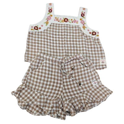 Ghanda Kids Top & Shorts Set  Size 7 Brown / Multicoloured / White 