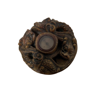 Carved Brown Jade Twin Dragon Compass