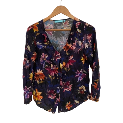 Blue Illusion Womens  Size XS Button Up Top / Floral Top / Long Sleeve Top Floral / Multicoloured / Purple 