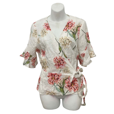 Portmans Womens  Size 12 Pink  / White 100% linen shirt 