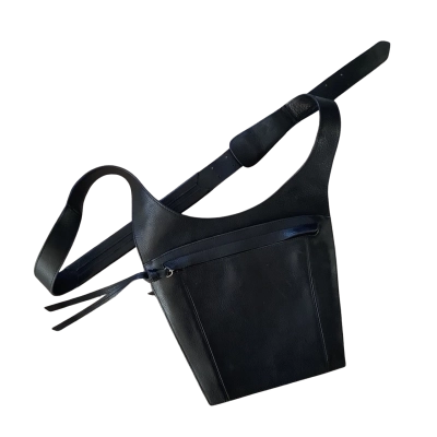 Lemaire.  Black Leather Cross Body Pocket Bag.  