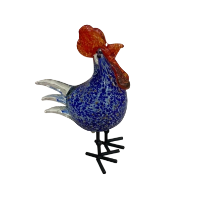 Fabrique à la main Glass Rooster , Blue and Gold Speckles with Red Crest and Beak