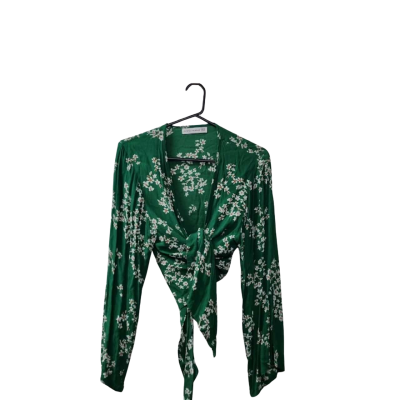 Faithfull The Brand Women's Size 8 Floral Wrap Top Green / Multicoloured 