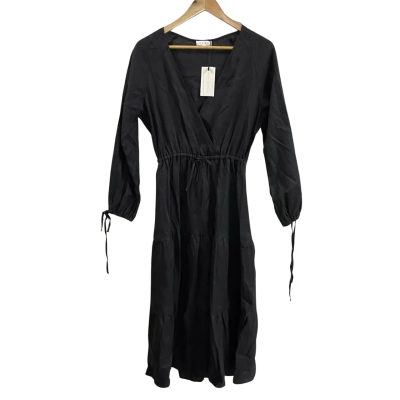 AERE Womens  Size 8 Tie Detail Tiered Midi Dress Black