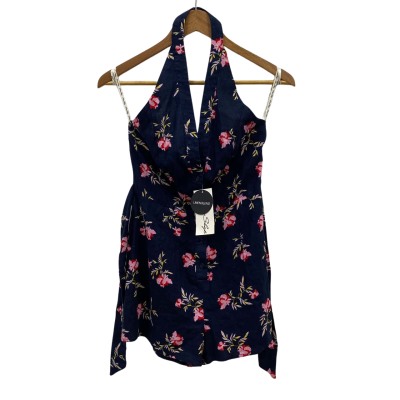 Miss Shop Women's Size 6 Linen Blend Halter Playsuit Floral / Navy Blue RRP$60