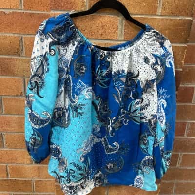 Country Road Womens  Size 4 Blue / Floral Puff Sleeve Top