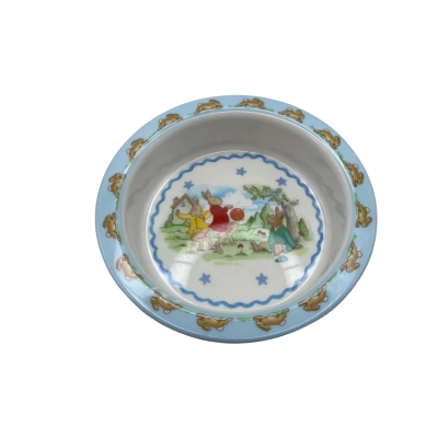 Royal Doulton Vintage Bunnykins Children's Bowl Blue Rimmed CUBES 