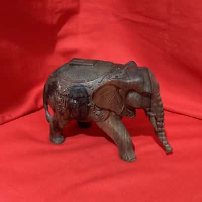 Hand Carved Rosewood Elephant Figurine, 12 cm