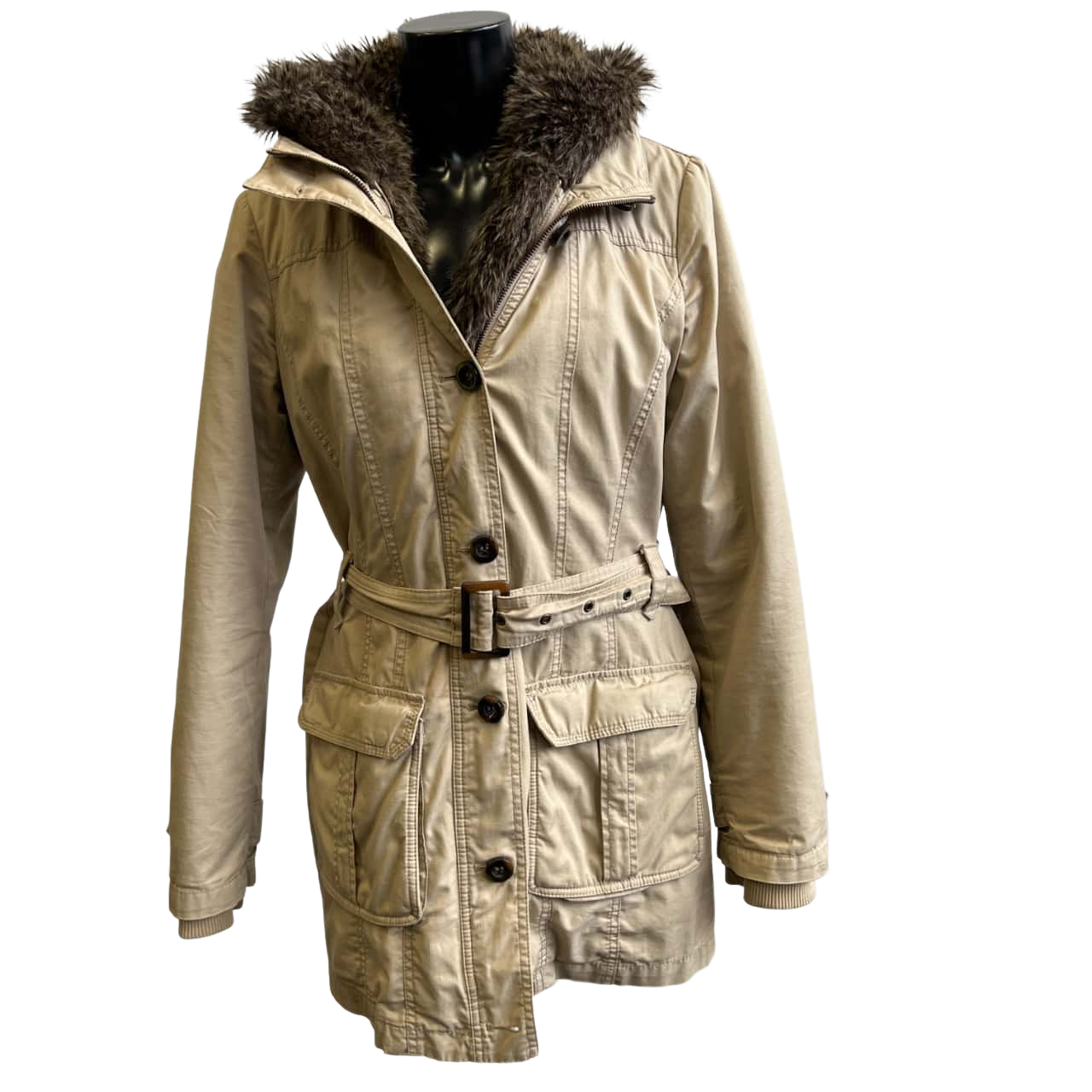 Esprit Womens Size 14 Faux Fur Padded Coat Beige(s)