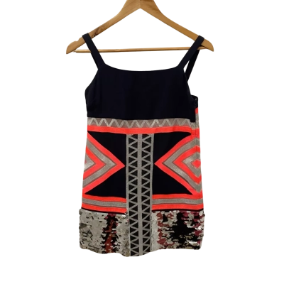 Sass & Bide Womens  Size 6 Sleeveless Dress  Black  / Orange / Silver 