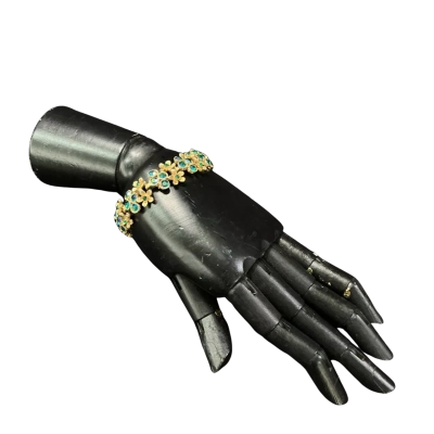 Vintage Aurora Borealis Crystal rhinestone gold plated flower Bracelet - Blue / Gold / Green 