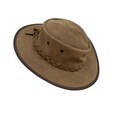 Barmah - 1061 Foldaway Suede / Leather Hat (Waterproof) - Made In Australia - Size Medium - Brown