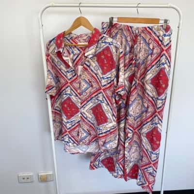 Papinelle Rosewater Marine Pattern Short Sleeve Shirt And Pants Pyjama Set  Size L 