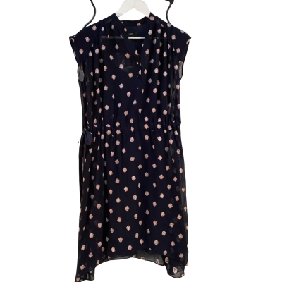 Saba Womens Size S Silk Midi Dress Navy Blue / Pink  BNWT