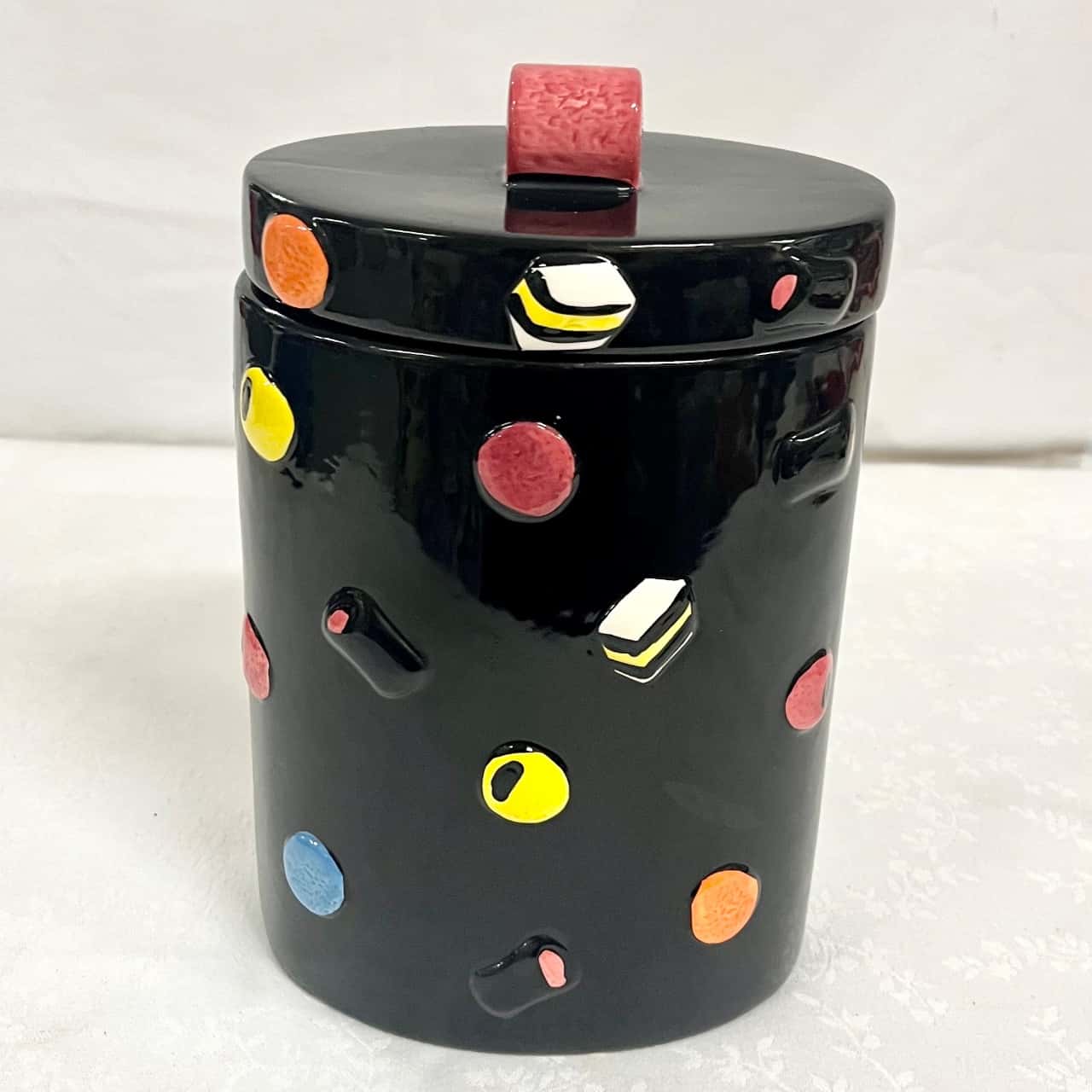 Liquorice Allsorts canister/Lolly jarhas a tight seal on lid/22cm tall
