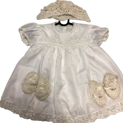 87 Years Old! Christening Dress + Booties + Hat