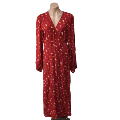 Sportsgirl Womens Size 16 Red / Multicoloured Floral Long Sleeve Wrap Maxi Dress 