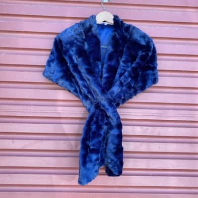 Review Womens One Size Navy Blue Faux Fur Stole 