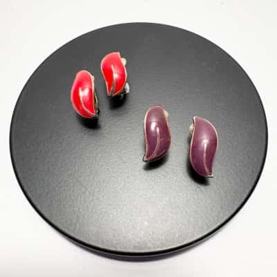 Set of 2 Vintage Barcs Enamel 1960’s Clip On Earrings 