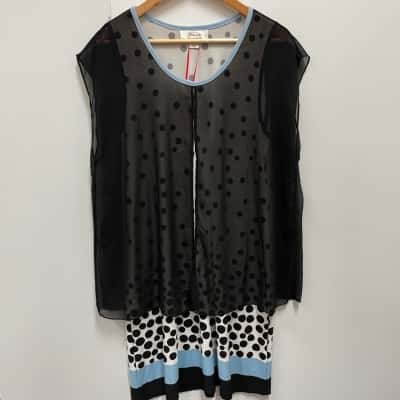 Clarity Black & White Tunic Dress w/ Sheer Overlay Size M