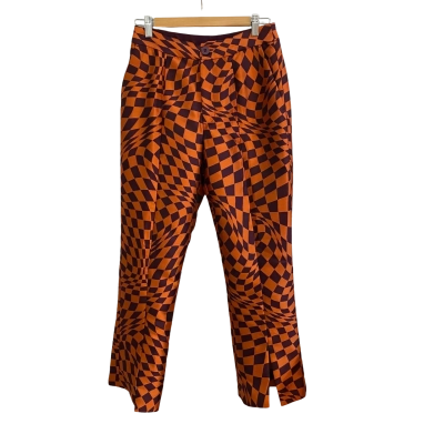 Gorman Womens Wide Leg Pants Checked / Maroon / Orange 