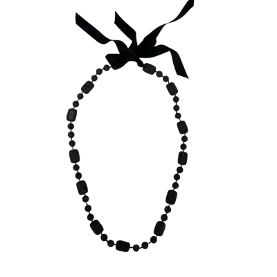  Womens Volcanic Rock Necklace Black  - Tie-up