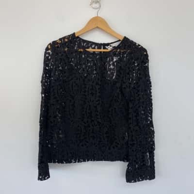 Veronika Maine Black Lace Long Sleeve Top  Size 10