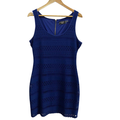  Womens  Guess Jordina Sleeveless Crochet Dress Size L Navy Blue