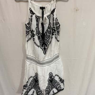 Hale Bob White and Black Embroidered Mini Dress