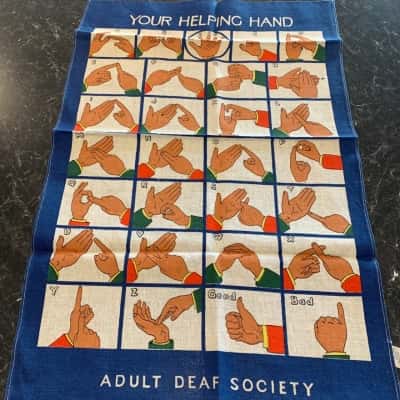 Vintage Auslan Sign Language Tea Towel 