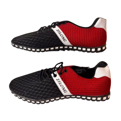 ZILONG Mens Black Red Mesh Lace-Up Sneakers