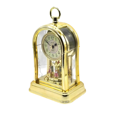 Vintage Seiko Quartz Anniversary Mantel Clock with Rotating Dancing Couple In Great Working Condition - Takes 2 AA Batteries, One For The Clock & Separate One For The Pendulum (bica shelf)