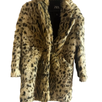 Zara Womens  Size XS Fur Coat Animal print 