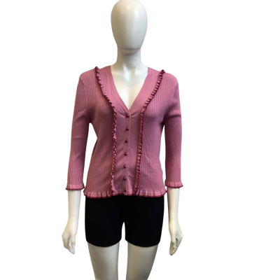 Brand New Alannah Hill Womens Label Size 16 `How Long Is Flower’ Ribbed Cardigan Pin / Mulberry 