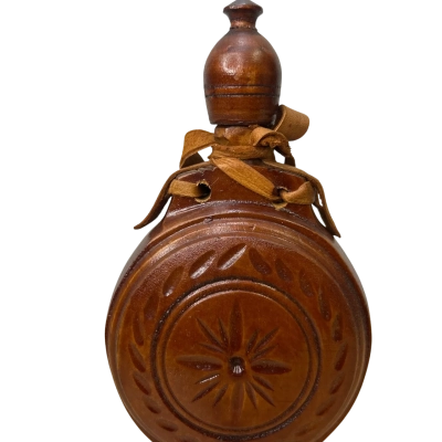 Vintage Folk Art Carved Wooden Flask